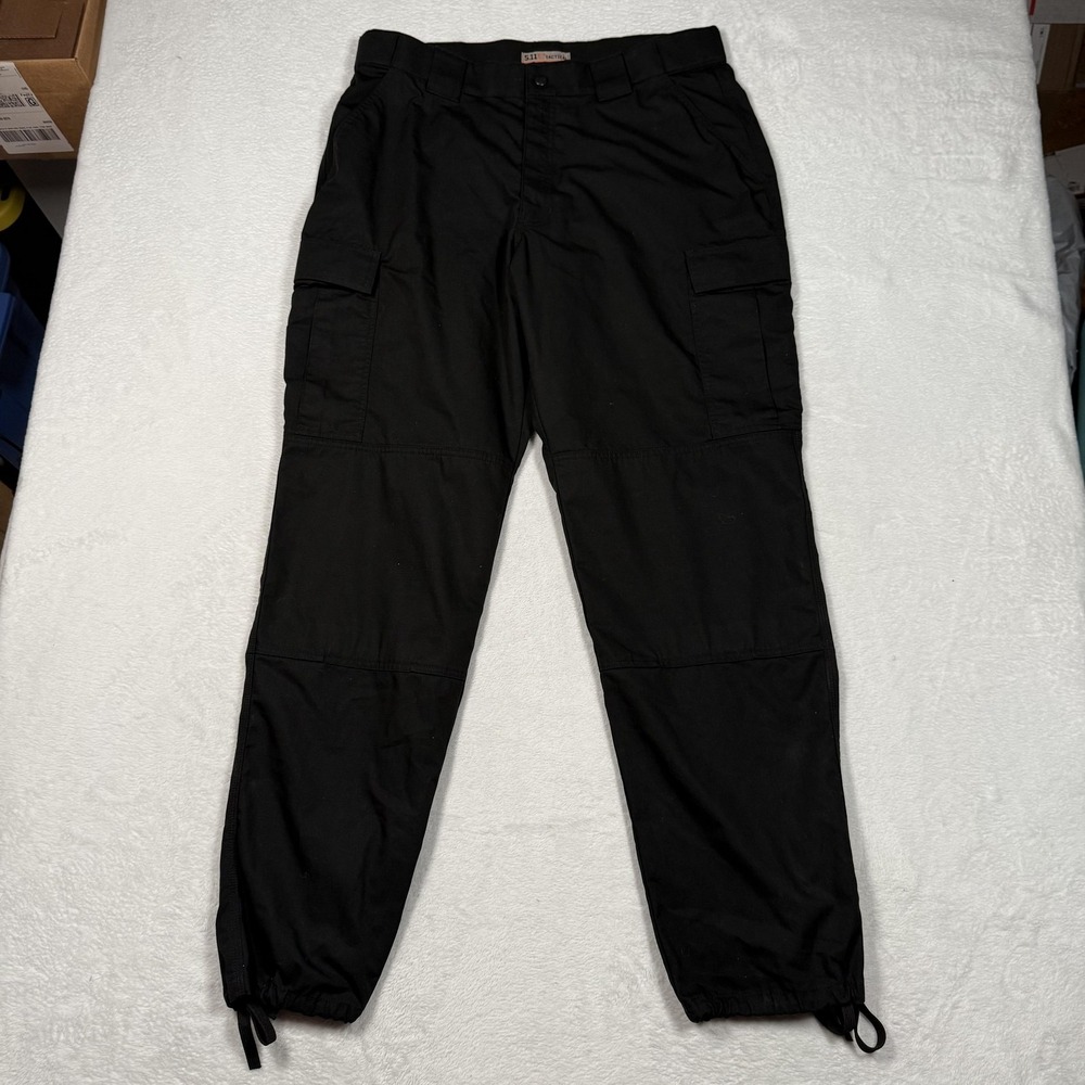 5.11 Tactical Pants Mens XL Long Black Cargo Ripstop Drawstring Cuffs Reinforced - Picture 2 of 16